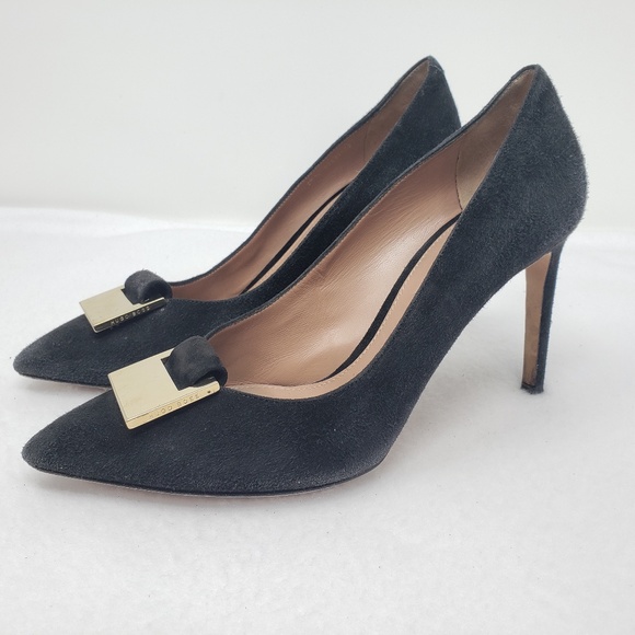 Hugo Boss Shoes - Hugo Boss Black Leather Suede Pumps W/ Gold Emblem